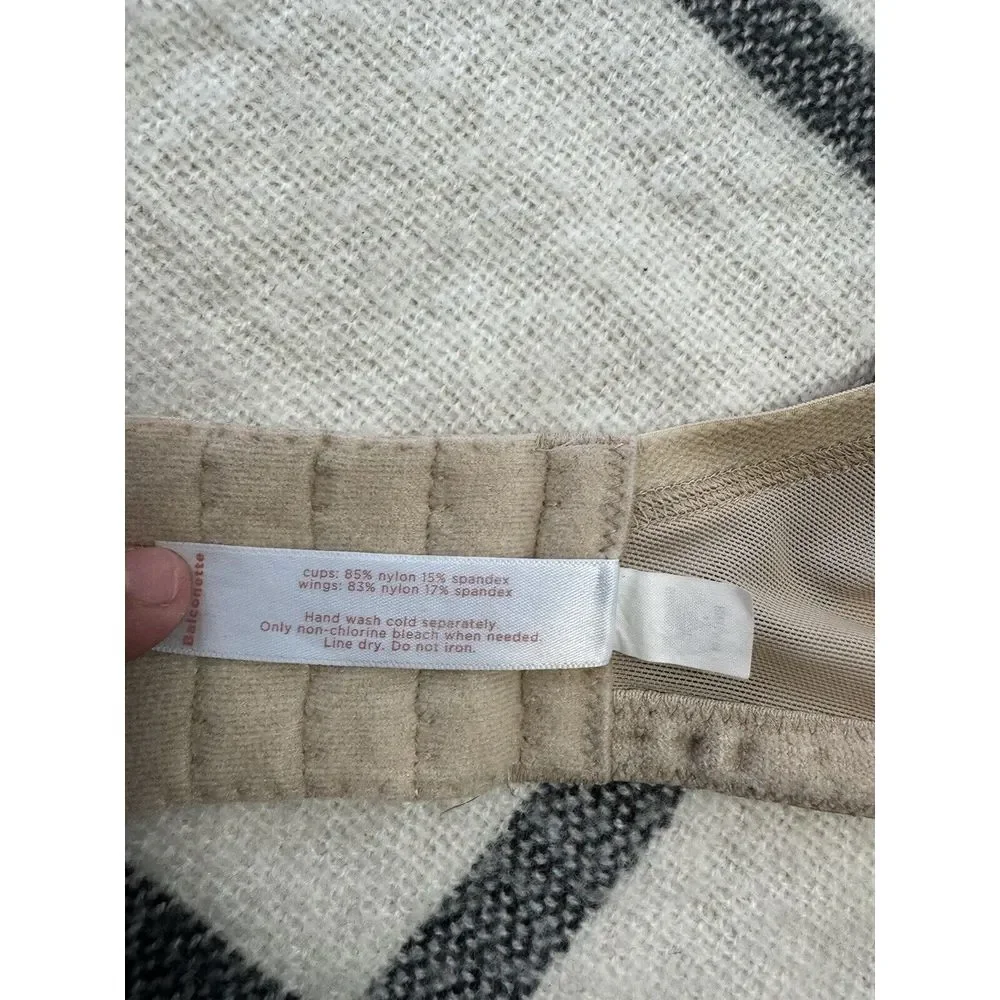 Cacique 40D Balconette Bra‎ Women Beige Underwire Lightly Padded Mesh Wings